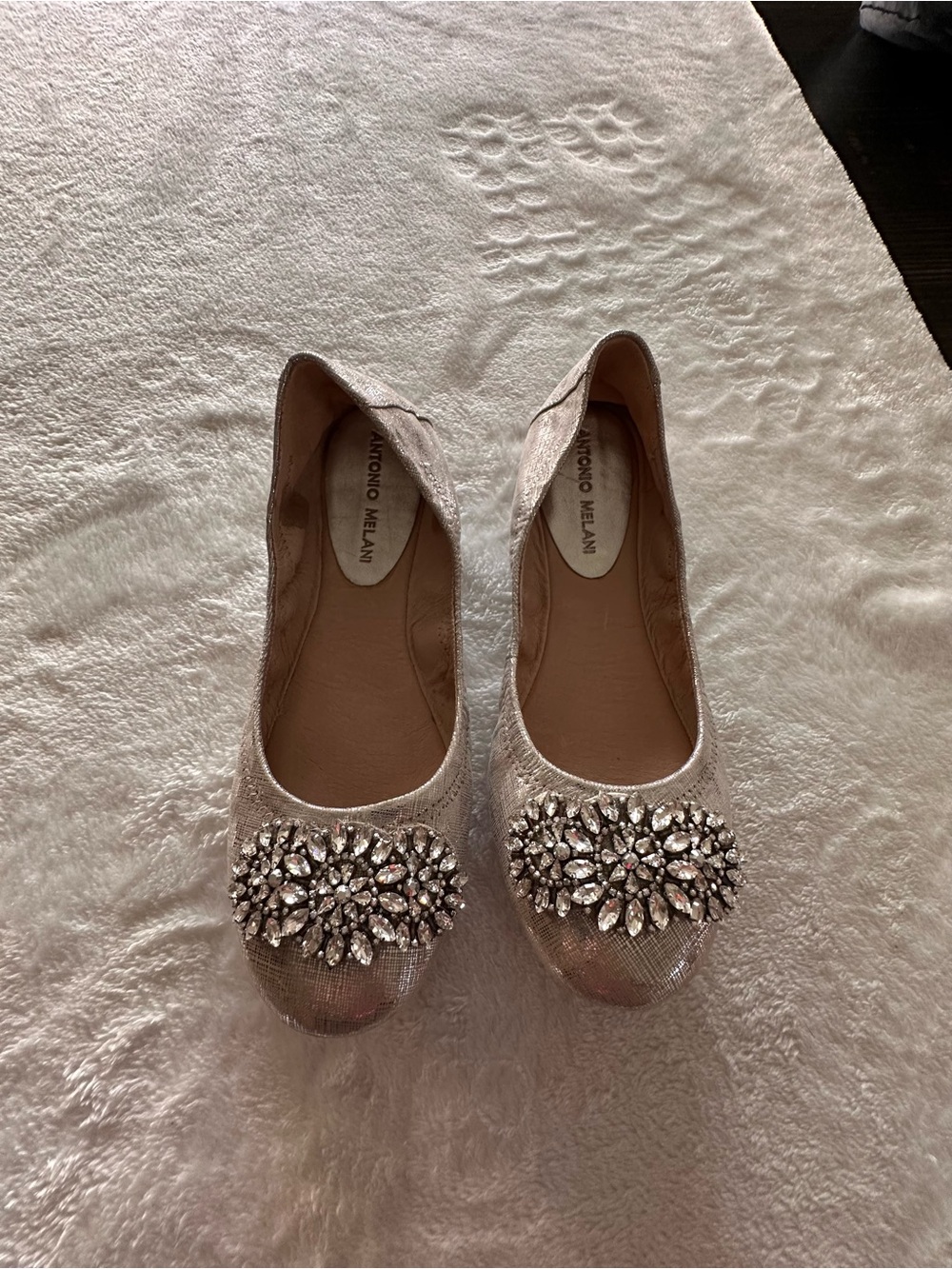 ANTONIO MELANI Silver Crystal-Embellished Ballet Flats